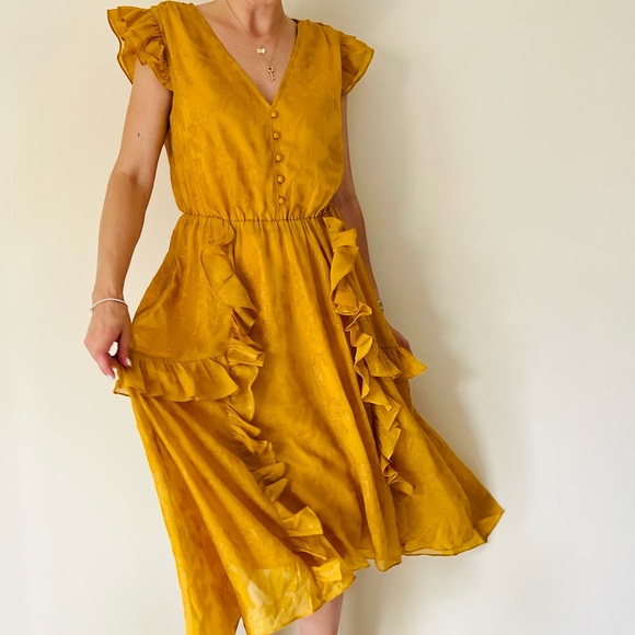 INC International Concepts Ruffled Button Front Midi Dress Yellow - Picture 4 of 12